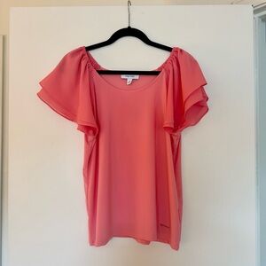 Nine West Coral Pink Flutter Sleeve Blouse